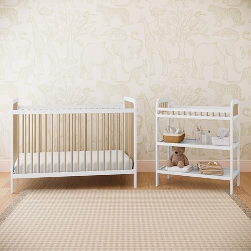 Storkcraft Pasadena Changing Table with Water-Resistant Changing Pad (Driftwood) - GREENGUARD Gold Certified, Includes Bonus Water-Resistant Changing Pad with Safety Strap, 2 Open Shelves