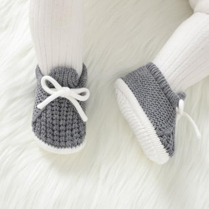LAWKUL Baby Booties Knit Newborn Shoes Cozy First Walkers Infant Toddler Boots for Boy Girls 0-3 Months