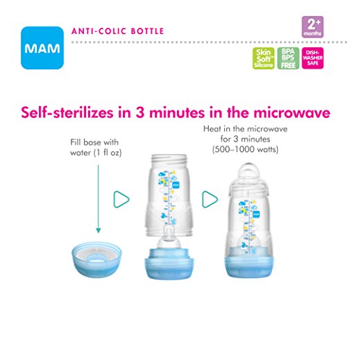 MAM Easy Start Anti-Colic Bottle 5 oz (3-Count), Baby Essentials, Slow Flow Bottles with Silicone Nipple, Baby Bottles for Baby Girl, Pink