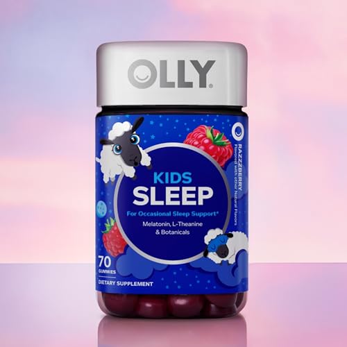 OLLY Kids Sleep Gummy, 0.5mg Melatonin, L Theanine, Chamomile, and Lemon Balm, Childrens Chewable Supplement, Raspberry - 50 Count