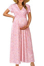 OUGES Maternity Maxi Dress Wrap V Neck Baby Shower Pregnancy Dresses for Photoshoot
