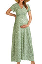 OUGES Maternity Maxi Dress Wrap V Neck Baby Shower Pregnancy Dresses for Photoshoot