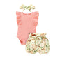 Tiny Cutey Baby Girl Clothes Infant Summer Outfits Set Ruffle Sleeve Romper and Floral Shorts with Headband