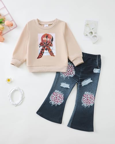 Renotemy Toddler Baby Girl Clothes Fall Winter Outfits Gifts Sweatshirt Bell Bottom Jeans Pants for 12Months-5 Year Girls