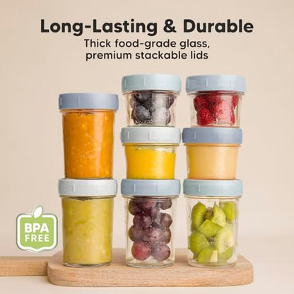 KeaBabies 4pk 8oz & 4pk 4oz Glass Baby Food Containers with Lids - Leak-Proof,Microwavable Small Glass Jars,Baby Purees & Toddler Snack Storage Containers,BPA-Free,Dishwasher & Freezer Safe(Musk Dusk)