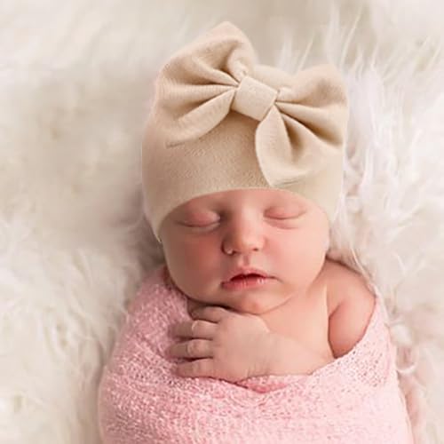 BQUBO Newborn Baby Girls Hats Mittens Set Hospital Hat Beanie Infant Bow Hats Baby Cotton Gloves for 0-6 Months