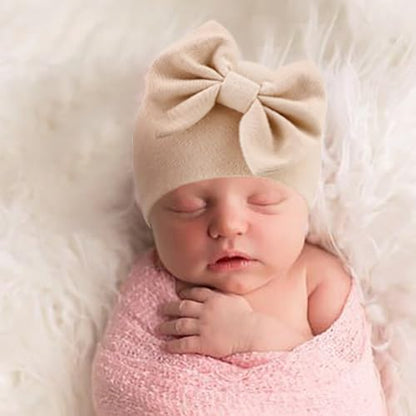 BQUBO Newborn Baby Girls Hats Mittens Set Hospital Hat Beanie Infant Bow Hats Baby Cotton Gloves for 0-6 Months