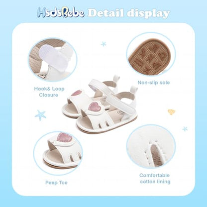 HsdsBebe Baby Girls Sandals Bohemia Flower Bow Soft Sole Toddler First Walkers Beach Summer Shoes