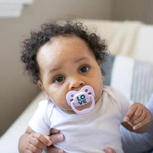Dr. Brown's Advantage Glow-in-the-Dark Baby Pacifier, Fully Symmetrical Soother with Soft Silicone Bulb, Lavender Love-Coral Ocean, 0-6m, BPA Free, 4 Pack