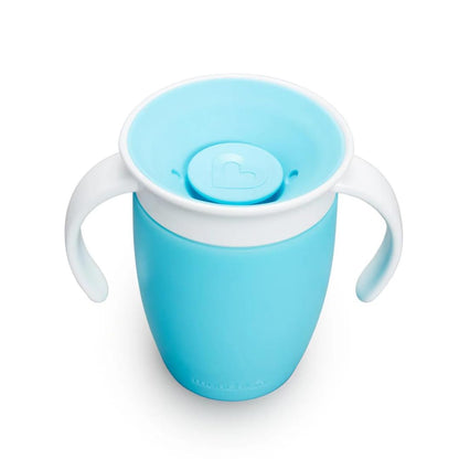 Munchkin Sippy Cup for 6 Month Old and Up, Spill Proof Miracle 360 Toddler Cups with Transition Handles, 7 Ounce, 2 Pack, Blue/Green
