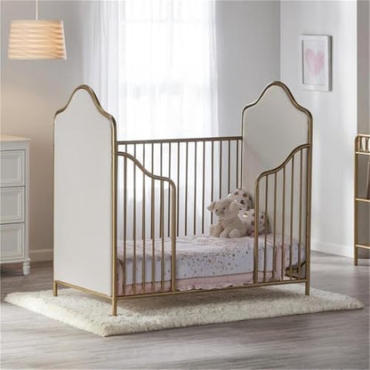 Little Seeds Piper Upholstered Metal Crib, Gold