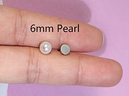 6mm Pearl Stud Earrings Flat Screw Back,14K Gold Pearl Cartilage Helix Earrings Hypoallergenic 316L Surgical Steel Piercing Jewelry Gift for Girls Women Toddlers(6mm Pearl, Gold)