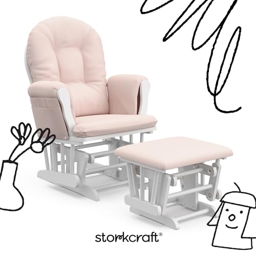 Storkcraft Premium Hoop Glider and Ottoman (Espresso Base, Gray Cushion) – Padded Cushions with Storage Pocket, Smooth Rocking Motion, Easy to Assemble, Solid Hardwood Base