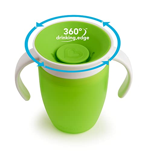 Munchkin Sippy Cup for 6 Month Old and Up, Spill Proof Miracle 360 Toddler Cups with Transition Handles, 7 Ounce, 2 Pack, Blue/Green