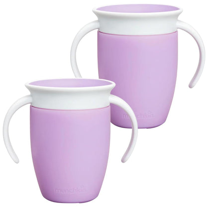 Munchkin Sippy Cup for 6 Month Old and Up, Spill Proof Miracle 360 Toddler Cups with Transition Handles, 7 Ounce, 2 Pack, Blue/Green