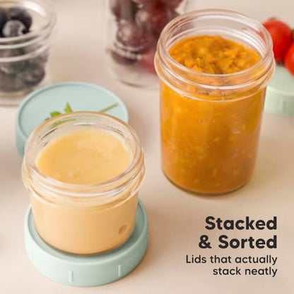 KeaBabies 4pk 8oz & 4pk 4oz Glass Baby Food Containers with Lids - Leak-Proof,Microwavable Small Glass Jars,Baby Purees & Toddler Snack Storage Containers,BPA-Free,Dishwasher & Freezer Safe(Musk Dusk)