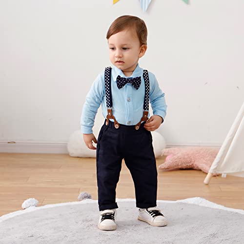 YUEMION Baby Boy Clothes Wedding Outfit Suits, 0-18 Months Infant Boy Gentleman Set, Dress Shirt+Vest+Suspender Pants+Bowtie