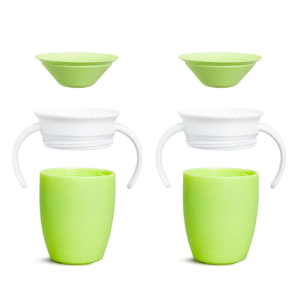 Munchkin Sippy Cup for 6 Month Old and Up, Spill Proof Miracle 360 Toddler Cups with Transition Handles, 7 Ounce, 2 Pack, Blue/Green