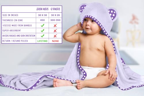 Set of 2 Hooded Baby Towels – White and Grey – Luxurious, Large and Super Absorbent – 30 x 30 Inch – Soft and Suitable for Infants, Toddlers and Kids – 400 GSM