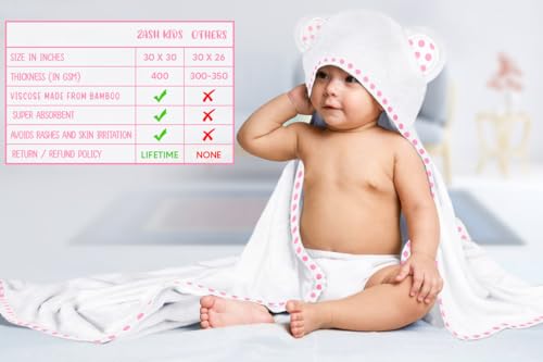 Set of 2 Hooded Baby Towels – White and Grey – Luxurious, Large and Super Absorbent – 30 x 30 Inch – Soft and Suitable for Infants, Toddlers and Kids – 400 GSM