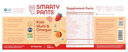 SmartyPants Kids Multivitamin Gummies: Omega 3 Fish Oil (EPA/DHA), Vitamin D3, C, Vitamin B12, B6, A, K & Zinc for Immune Support, Biotin, Gluten Free, Three Fruit Flavors, 120 Count (30 Day Supply)
