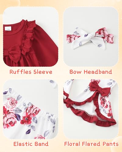 Toddler Baby Girl Clothes Fall/Winter Girls Outfits Ruffle Long Sleeve Tops Floral Flared Pants Girls' Clothing Sets