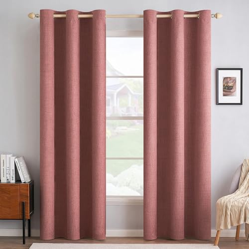 MIULEE 100% Blackout Linen Textured Curtains for Bedroom Solid Thermal Insulated Natural Beige Grommet Room Darkening Curtains & Drapes Luxury Decor for Living Room Nursery 52 x 84 Inch (2 Panels)