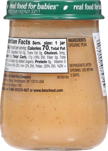 Beech-Nut Organics Stage 1 Organic Baby Food, Pear, 4 oz Jar