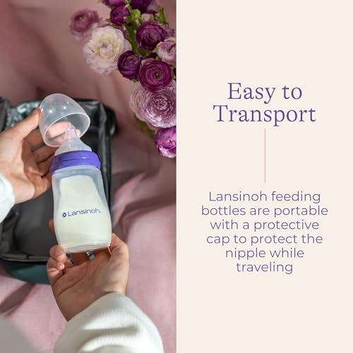 Lansinoh Anti-Colic Baby Bottles for Breastfeeding Babies, 5 Ounces, 3 Count, Includes 3 Slow Flow Nipples, Size S