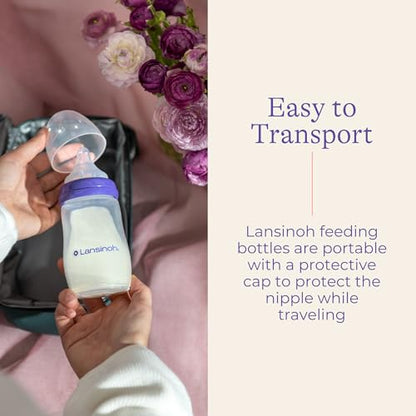 Lansinoh Anti-Colic Baby Bottles for Breastfeeding Babies, 5 Ounces, 3 Count, Includes 3 Slow Flow Nipples, Size S