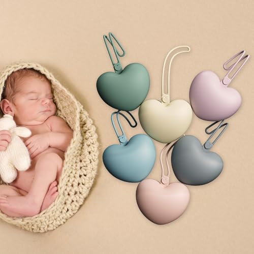 4pcs Pacifier Holder Case Set, 2pcs Silicone Portable Pacifier Pouch and 2pcs Transparent Pacifier Storage Container, Cute Heart Shape Pacifier Storage Case for Newborn Baby（Pink+Purple）