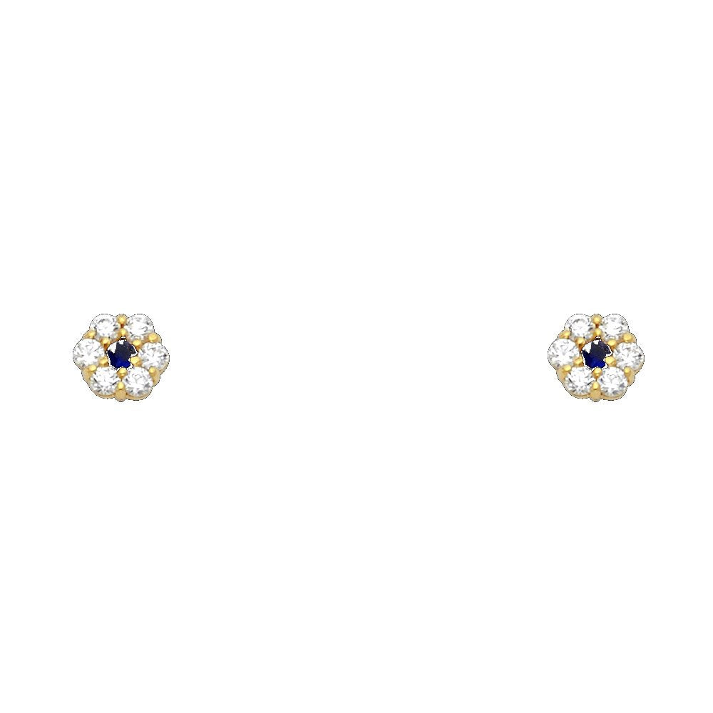 14k Yellow Gold Flower Stud Earrings with Screw Back - 12 Different Color Available