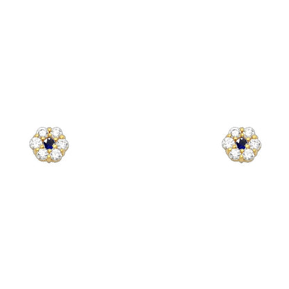 14k Yellow Gold Flower Stud Earrings with Screw Back - 12 Different Color Available