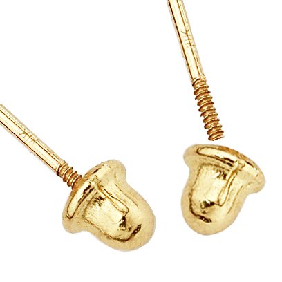 14k REAL Yellow OR White Gold Mouse Stud Earrings with Screw Back
