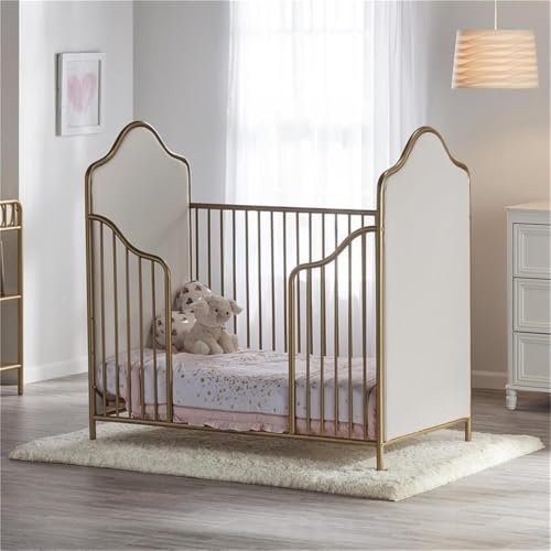 Little Seeds Piper Upholstered Metal Crib, Gold