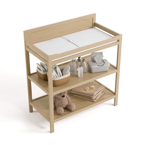 Storkcraft Alpine Changing Table (Black) – GREENGUARD Gold Certified Nursery Changing Table, Includes Water-Resistant Changing Pad, 2 Shelves for Nursery Storage and Organizing