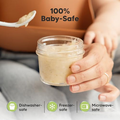 KeaBabies 4pk 8oz & 4pk 4oz Glass Baby Food Containers with Lids - Leak-Proof,Microwavable Small Glass Jars,Baby Purees & Toddler Snack Storage Containers,BPA-Free,Dishwasher & Freezer Safe(Musk Dusk)