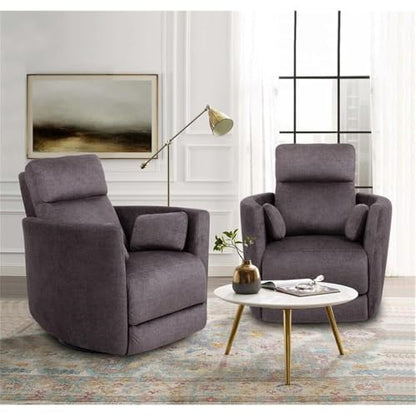 Pemberly Row Contemporary Fabric Swivel Glider Recliner in Ivory