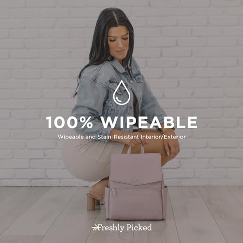 Freshly Picked Mini Classic Diaper Bag Backpack, Vegan Leather Baby Diaper Bag, Backpack Diaper Bag for Women (Aspen)