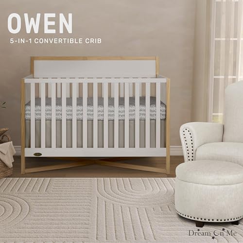 Dream On Me Owen 5-in-1 Convertible Crib in White Oak, Greenguard Gold & JPMA Certified Baby Crib, Converts from Crib to Toddler Bed, Day Bed, Kids Sofa & Full Size Bed