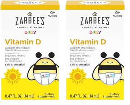 Zarbee's Vitamin D Drops for Infants, 400IU (10mcg) Baby & Toddler Liquid Supplement, Newborn & Up, Dropper Syringe Included, 0.47 Fl Oz