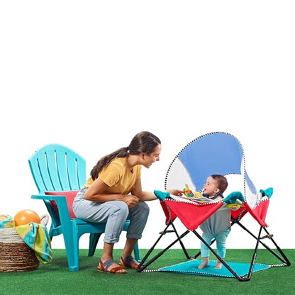 Bright Starts Pop 'N Jump Portable Activity Jumper, Indoor/Outdoor Use, Owl Forest with 4 Sensory Toys, Ages 6-12 Months