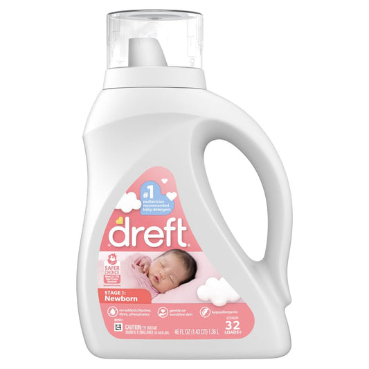 Dreft Stage 1 Newborn Baby Laundry Detergent Liquid, HE Compatible, 114 Loads, Laundry Soap for Sensitive Skin, Baby Laundry Detergent, Newborn Essentials