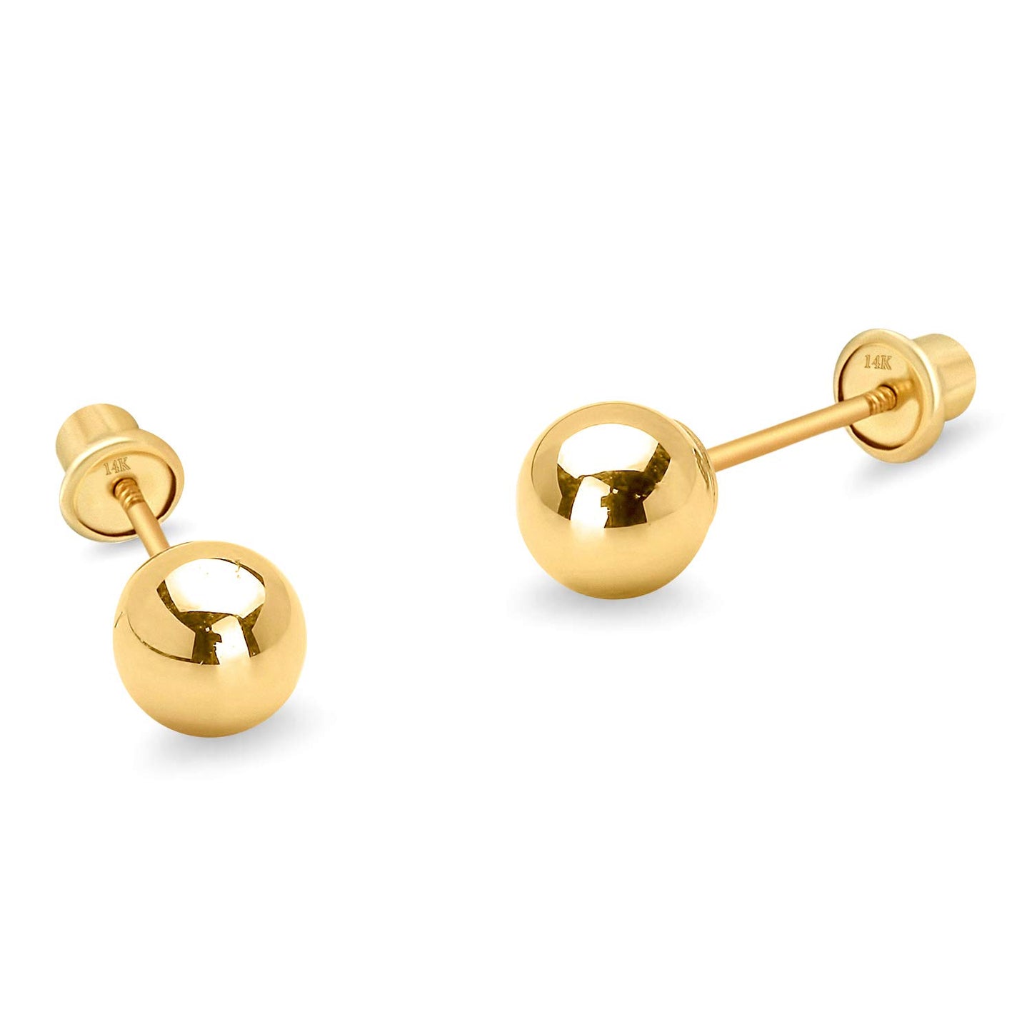 14k Yellow Gold 2,3,4,5,6mm Plain Hollow Gold Ball Children Screw back Baby Girls Stud Earrings