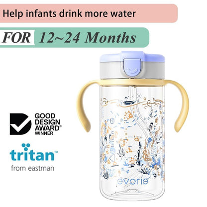 Evorie Tritan Spill Proof Toddler Straw Sippy Cup, 10 oz for Baby and Toddlers 1-3 Years Old, No Spill Straw Water Bottle with Removable Handles, Ideal for School, BPA-Free, Pink Rabbit