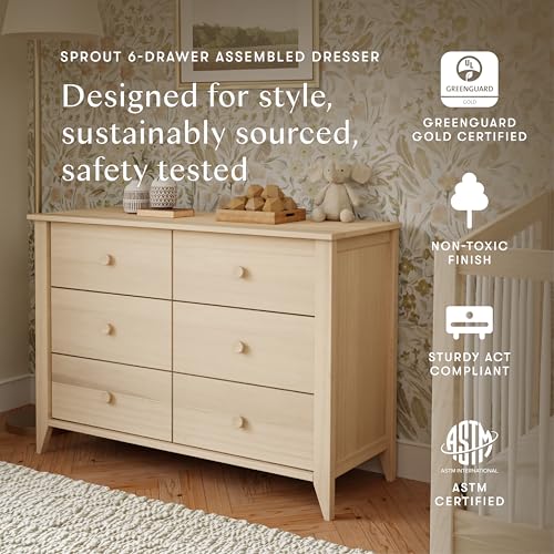 Babyletto Sprout 3-Drawer Changer Dresser with Removable Changing Tray in Washed Natural and White, Greenguard Gold Certified
