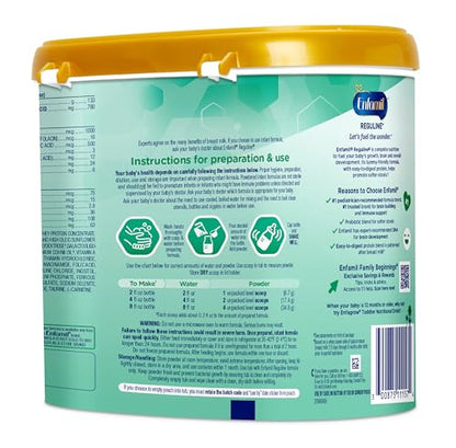 Enfamil Reguline Baby Formula, Milk-Based Infant Nutrition, Dual Prebiotics for Soft, Comfortable Stools within 1 Week of Use, Omega-3 DHA for Immune Support, Reusable Powder Tub, 19.5 Oz