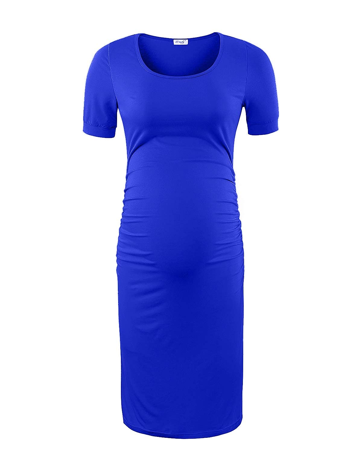 Peauty Everyday Essentials Maternity Bodycon Dress Side Ruch & Short Sleeve Dress for Baby Shower Daily (S-2XL)