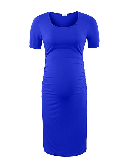 Peauty Everyday Essentials Maternity Bodycon Dress Side Ruch & Short Sleeve Dress for Baby Shower Daily (S-2XL)