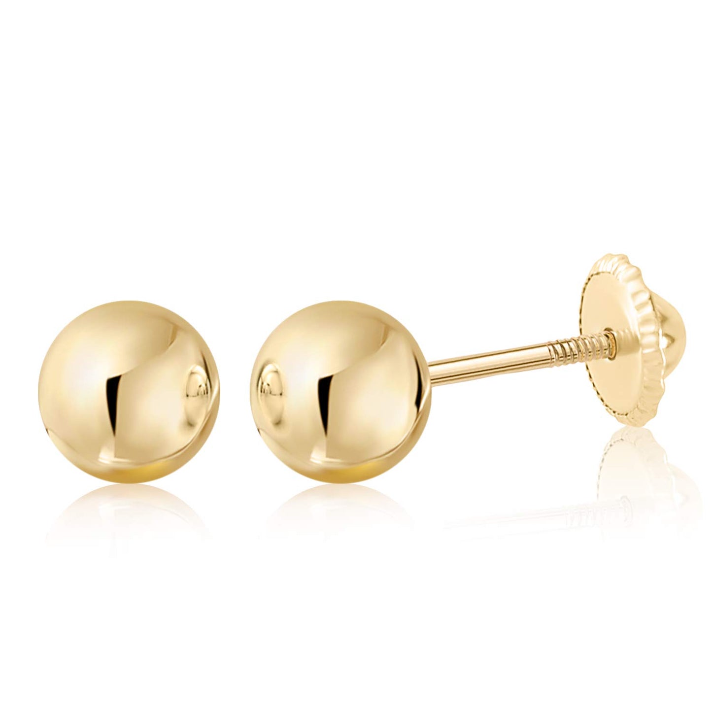 MASSETE Gold Ball Stud Earrings for Women and Girls Screwback | 10k, 14k, 18k | White Yellow or Rose Gold | 3mm 4mm 5mm | Nickel Free
